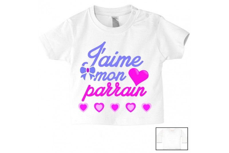 Tee shirt de bébé jaime mon parrain triple cœur fille