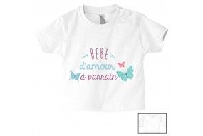 Tee-shirt de bébé j’aime mon parrain double cœur bleu