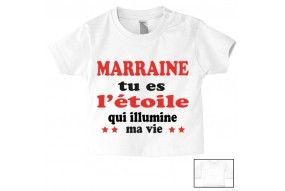 Tee-shirt de bébé j’aime mon parrain double cœur bleu