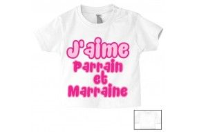 Tee-shirt de bébé j’aime mon parrain double cœur bleu