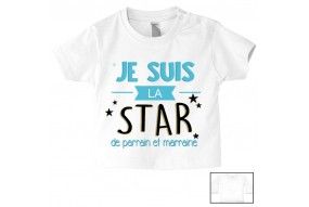 Tee-shirt de bébé j’aime mon parrain double cœur bleu