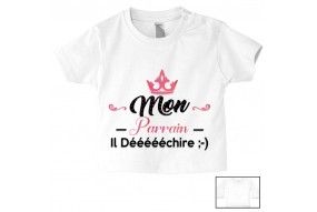 Tee-shirt de bébé j’aime mon parrain double cœur bleu