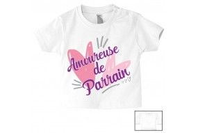 Tee-shirt de bébé j’aime mon parrain double cœur bleu