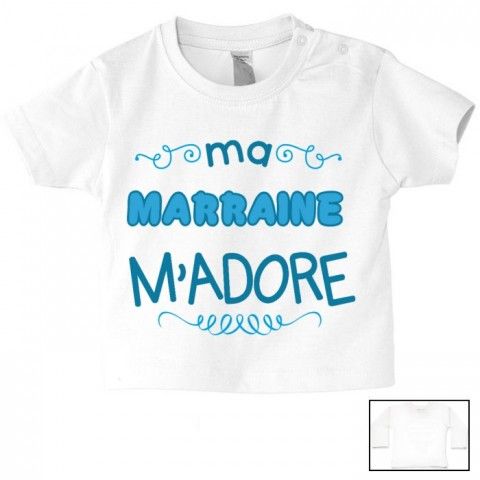 Tee-shirt de bébé j’aime mon parrain double cœur bleu