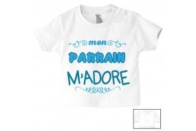 Tee-shirt de bébé j’aime mon parrain double cœur bleu