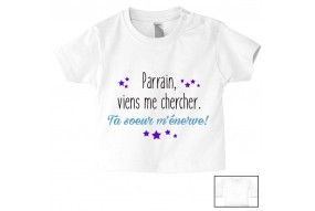 Tee-shirt de bébé j’aime mon parrain double cœur bleu