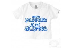 Tee-shirt de bébé j’aime mon parrain double cœur bleu