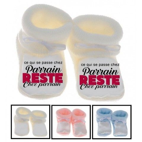 Chaussons de bébé j’aime mon parrain double cœur bleu