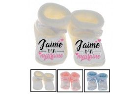 Chaussons de bébé j’aime mon parrain double cœur bleu