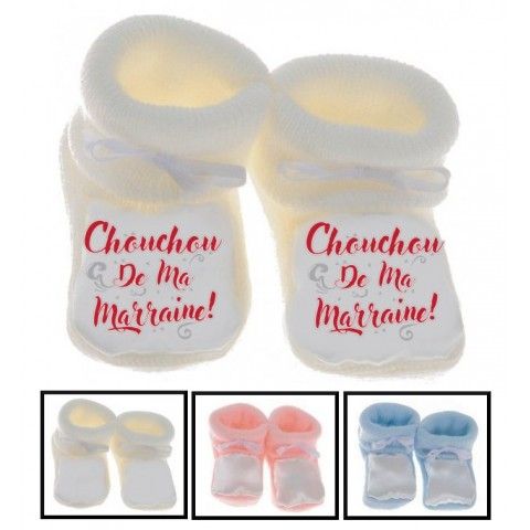 Chaussons de bébé j’aime mon parrain double cœur bleu