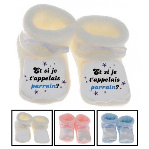 Chaussons de bébé j’aime mon parrain double cœur bleu