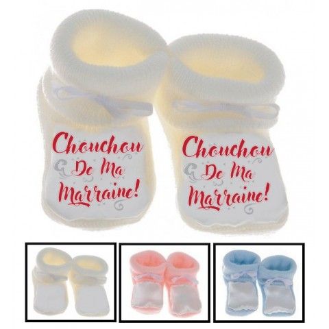 Chaussons de bébé j’aime mon parrain double cœur bleu