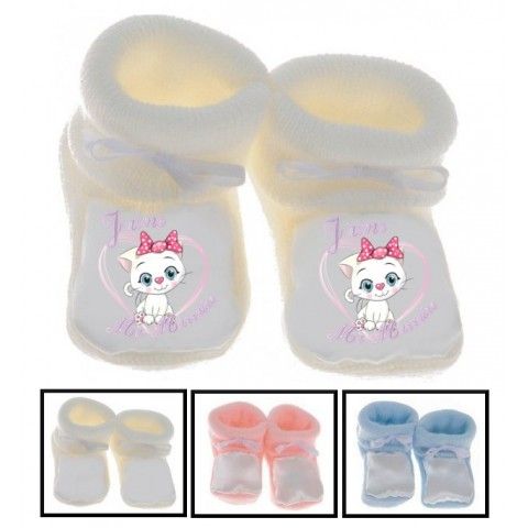 Chaussons de bébé j’aime mon parrain double cœur bleu