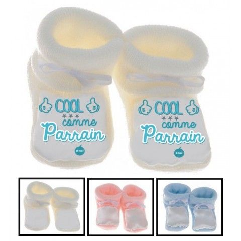 Chaussons de bébé j’aime mon parrain double cœur bleu