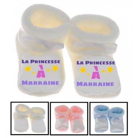 Chaussons de bébé j’aime mon parrain double cœur bleu