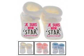 Chaussons de bébé j’aime mon parrain double cœur bleu