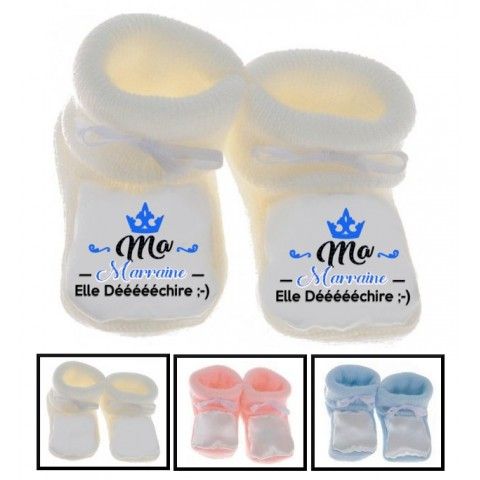 Chaussons de bébé j’aime mon parrain double cœur bleu