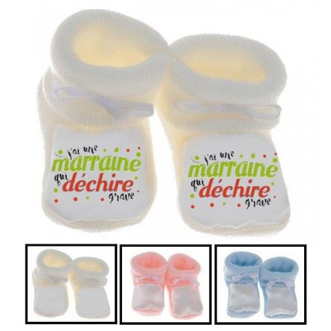 Chaussons de bébé j’aime mon parrain double cœur bleu