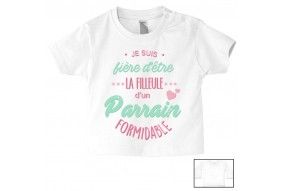 Tee-shirt de bébé j’aime mon parrain double cœur bleu