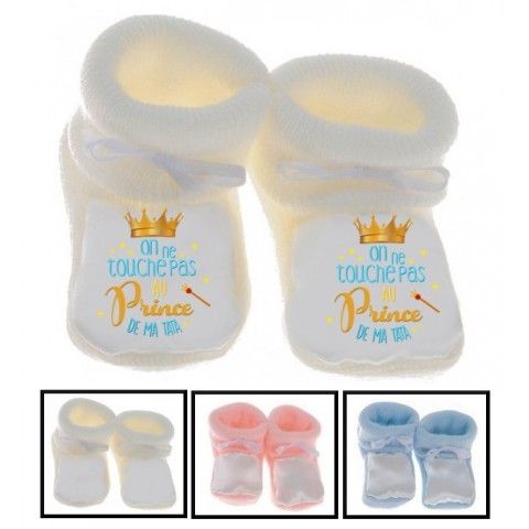 Chaussons de bébé on ne touche pas au prince de mon tonton