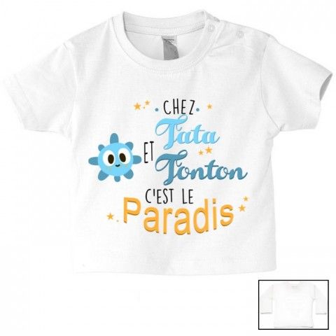 Tee-shirt de bébé chez tata et tonton c’est le paradis mauve 