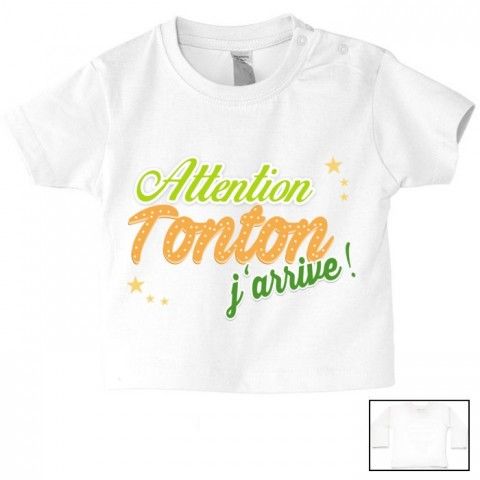 Tee-shirt de bébé attention tonton j’arrive fille