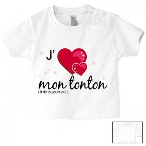 Tee-shirt de bébé j’aime ma tata elle dit toujours oui rose