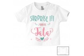 Tee-shirt de bébé surprise j’arrive tata garçon