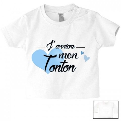 Tee-shirt de bébé j’arrive mon tonton triple cœurs rose