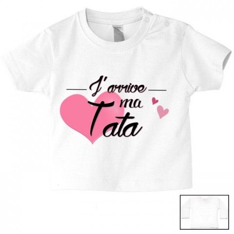 Tee-shirt de bébé j’arrive ma tata triple cœurs bleu