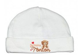 Bonnet de bébé je t'aime tonton nounours marron 