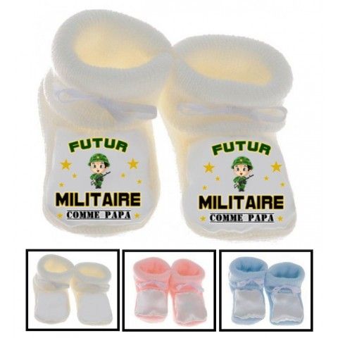 Chaussons de bébé futur militaire casque vert comme papa