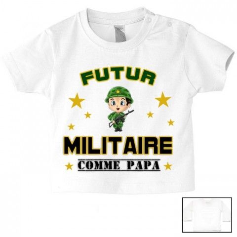 Tee-shirt de bébé futur militaire casque vert comme papa