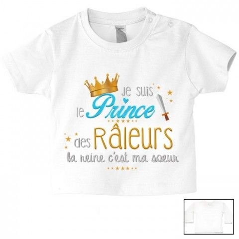 Tee-shirt de bébé je suis le prince des râleurs la reine c’est ma sœur