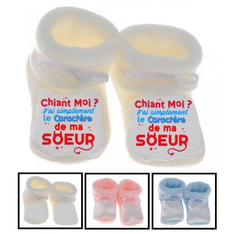 Chaussons de bébé je suis le prince des râleurs la reine c’est ma sœur