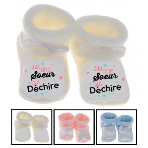 Chaussons de bébé je suis le prince des râleurs la reine c’est ma sœur