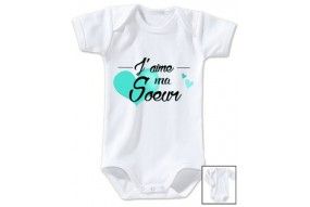 Body de bébé j’aime ma sœur cœur gm turquoise