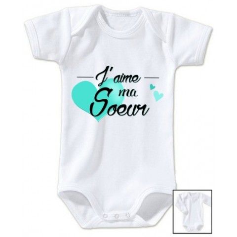 Body de bébé j’aime ma sœur cœur gm turquoise