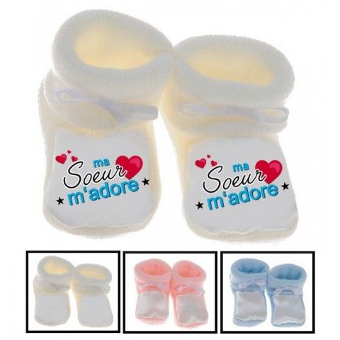 Chaussons de bébé ma sœur m’adore garçon