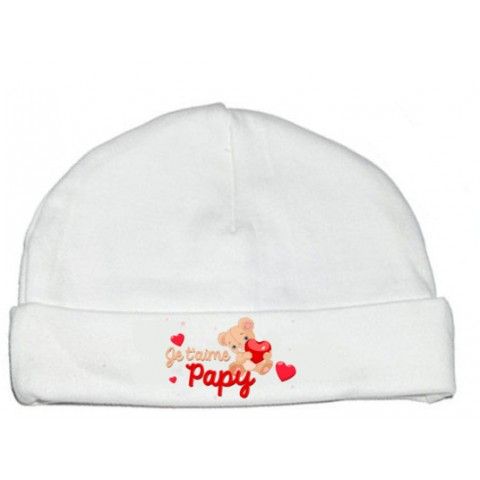 Bonnet de bébé je t’aime papy nounours rouge 