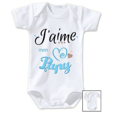 Body de bébé j’aime mon papy triple cœur garçon