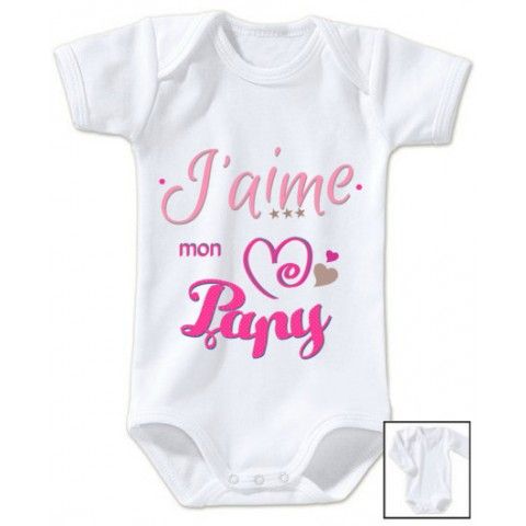 Body de bébé j’aime mon papy triple cœur fille