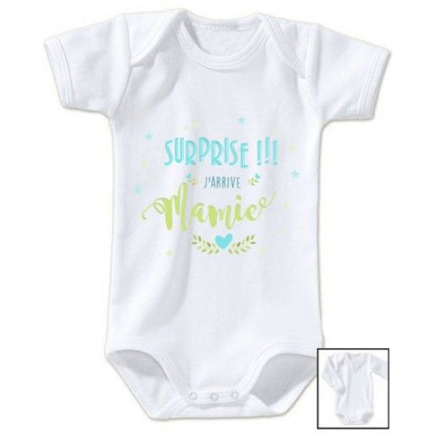 Body de bébé  surprise j’arrive mamie garçon