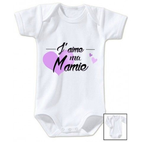 Body de bébé j’aime ma mamie cœur violet