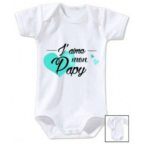 Body de bébé j’aime mon papy cœur turquoise