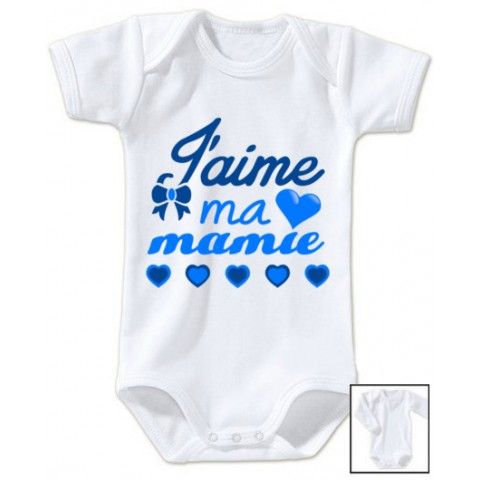 Body de bébé j’aime ma mamie en cœurs garçon