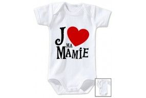 Body de bébé j’aime ma mamie cœur rouge