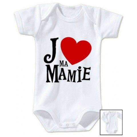 Body de bébé j’aime ma mamie cœur rouge