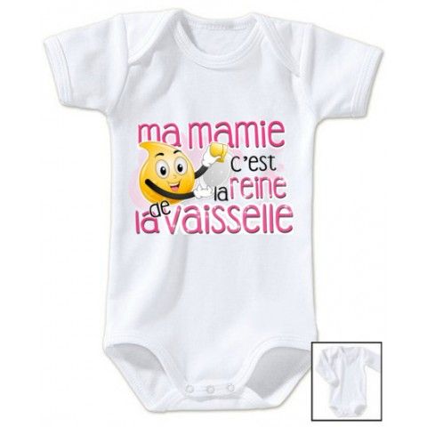 Body de bébé ma mamie c’est la reine de la vaisselle rose