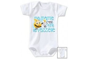 Body de bébé ma mamie c’est la reine de la vaisselle bleu